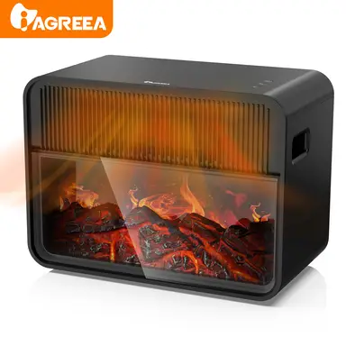 Iagreea Electric Fireplace Heater – Realistic Flame Effect, Adjustable Heat Settings, Overheat Protection – Black/White, 10027963