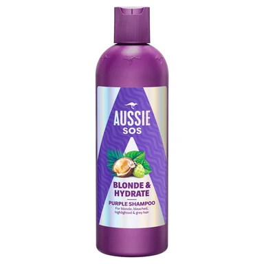 Aussie SOS Blonde & Hydrate Purple Shampoo for Bleached Highlighted and Grey Hair 300ml
