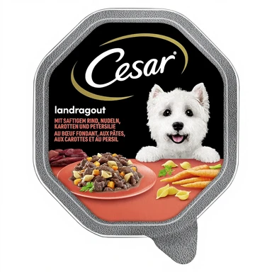 Cesar Schale Land-Eintopf mit saftigem Rindfleisch, Nudeln, Karotten und Petersilie 150g