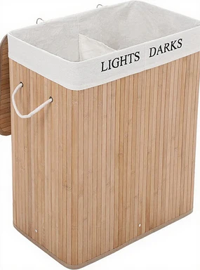 SONGMICSHOME panier à linge pliable en bambou de 100 L avec 2 compartiments - 52 x 63 x 32 cm