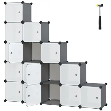 Plastic Cube Storage, 153x31x153cm, 16-Cube, Grey
