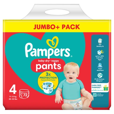 Pampers Baby-Dry Nappy Pants Size 4 72 Pack Jumbo+ Pack