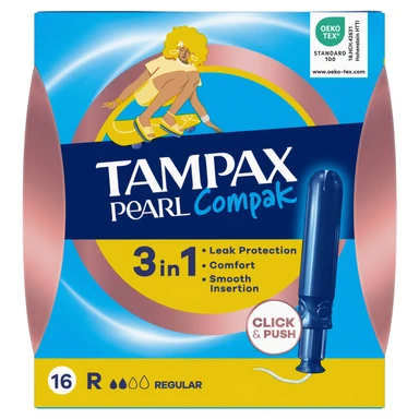Tampax Pearl Compak Regular Tampons With Applicator 16 Pads