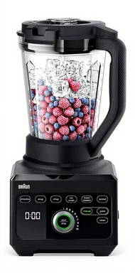 Braun PowerBlend 9 JB9040BK Hochleistungs-Standmixer mit 1600 Watt Motor, 2 l Tritan-Behälter, 18 Programme, 10 Geschwindigkeiten, Schwarz