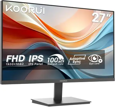 KOORUI E2711F 27Inch FHD Monitor, Gaming 100Hz, IPS Computer Monitors, 1080P PC Screen, Adaptive Sync, 5ms, VESA 100x100mm, Eye Care, HDMI, VGA