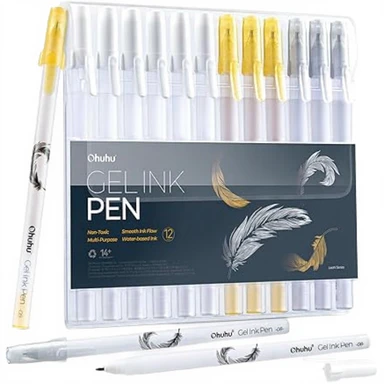 Ohuhu 12 stylos gel pointe extra-fine or, argent et blanc pour dessin et écriture