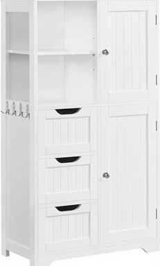 Yaheetech Badezimmerschrank Badkommode Unterschrank mit Schubladen & Ablagefächern & Haken & Schränken Bodenschrank Baderegal mit höhenverstellbarem Einlegeboden, 60 x 30 x 107 cm