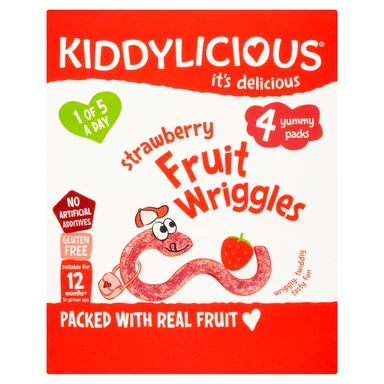 Kiddylicious Strawberry Fruit Wriggles 12+ Months 4 x 12g