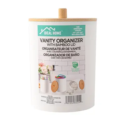 Ideal Home Vanity Organizer w/ Bamboo Lid 3.5x3.5x4.6 inch