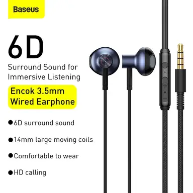 Baseus H19 Encok 3.5mm Wired Earphone - Black