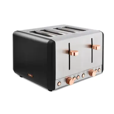 Tower Cavaletto 4-Slice Toaster, Retro, 1800W, Cord Storage, Black and Rose Gold - T20051RG