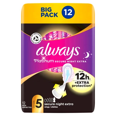 Always Platinum Secure Night Extra Sanitary Towels With Wings Size 5 12 Pads