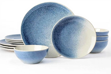 Richmount Glacier-Serie Geschirrset – 12-teiliges Keramik-Set für 4 Personen – enthält Speiseteller/Salatteller/Müslischalen – spülmaschinen- und mikrowellengeeignet – Himmelblau