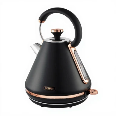 Tower T10044RG Cavaletto Pyramid Kettle with Fast Boil, Detachable Filter, 1.7L, 3000W, Black and Rose Gold