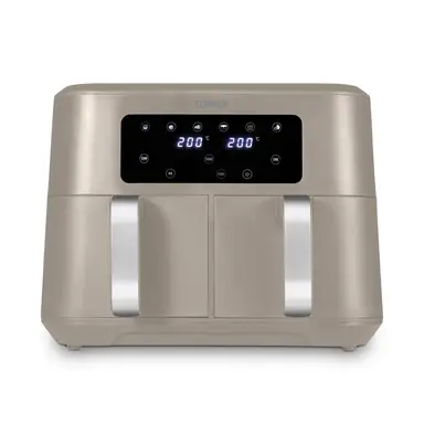 Tower, T17137MSH, Vortx Dual Basket Air Fryer with Two 4.25L Baskets, 2400W, Latte & Chrome