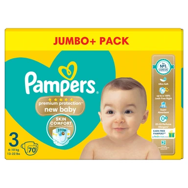 Pampers New Baby Premium Protection Nappies Size 3 70 Pack Jumbo+ Pack
