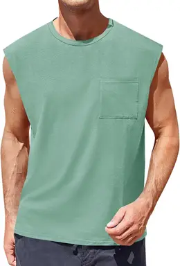 Men's Sleeveless Tank Tops Workout Cut Off Shirts Muscle Gym T Shirts with Pocket (lightgray, M)