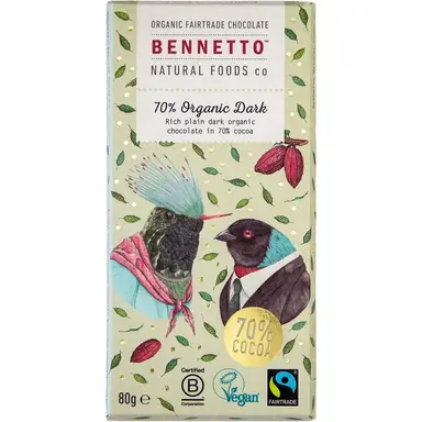 Bennetto 70% Dark Chocolate Bar 80g