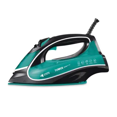 Tower Ceraglide One Temperature Steam Iron with Ceramic Soleplate 3100W Black and Teal T22026TL