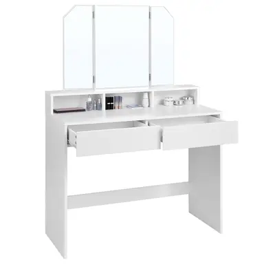 Vasagle Dressing Table with Mirror 2 Drawers White Large