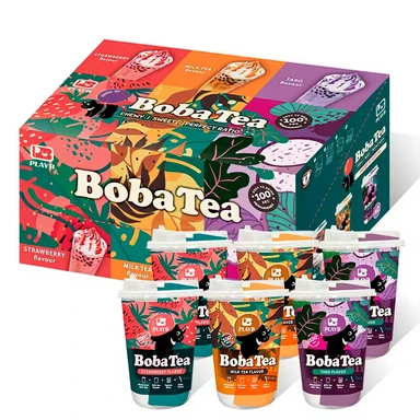 JENI PLAYB Bubble Tea Becher Mix Geschmack 6 Becher x 85 g (Taro/2 Becher, Milchtee/2 Becher, Erdbeere/2 Becher)