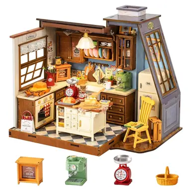 Robotime Rolife Baking Kitchen DIY Dollhouse Kit 22 x 15 x 18.5cm 1PC,Home decoration, bookshelf decoration,Craft Gifts for Adults and Teens,Educational toys