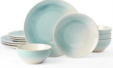 Richmount Glacier-Serie Geschirrset – 12-teiliges Keramikset für 4 Personen – inkl. Speiseteller, Salatteller, Müslischalen – spülmaschinen- und mikrowellengeeignet – Aqua-Blau