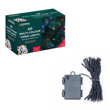 Christmas Workshop 50 LED Battery Op Timer Lights - Multi Colour