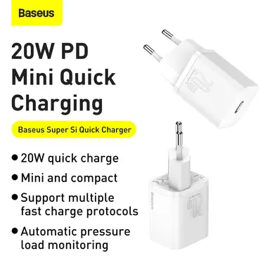 Baseus Super Si 20W USB-C Charger Set with Lightning Cable – White (1m)