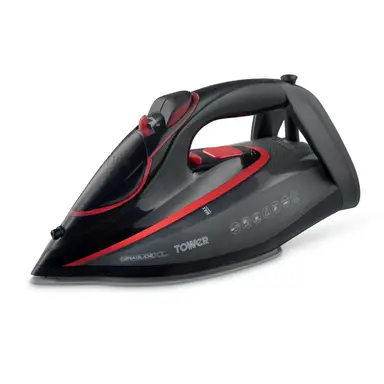 Tower Steam Iron with Ceraglide XL Ceramic Soleplate AI One Temp Red and Black T22034RED