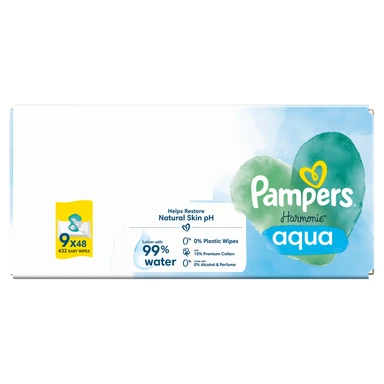 Pampers Harmonie Aqua Baby Wipes Plastic Free 9x48 Pack 432 Wipes