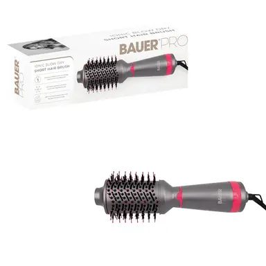 Bauer Hot Air Blow Dry Brush, Round Hair Dryer Brush for Short to Medium Hair, 1000w, 2 Heat Settings and Cool Shot, Grey, Top Gift Picks