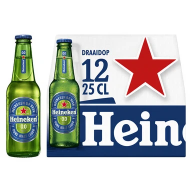 Heineken premium pilsener 0.0 bier draaidop fles 12 x 250 ml