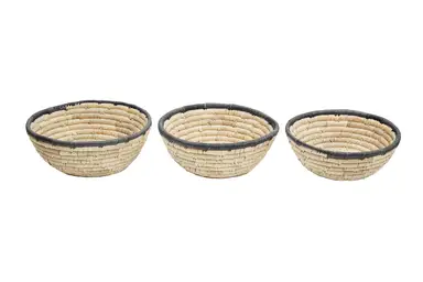 Interiors by Premier Set Of 3 Palm Leaf Baskets With Black Trim