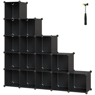 Plastic Cube Storage, 153x31x153cm, 16-Cube, Black