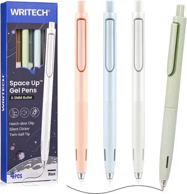 WRITECH Gel Pens Fine Point: 0.5mm Retractable Black Ink Pen Smooth Writing for Journaling Silent Click Pen Set 4ct Up-Gel