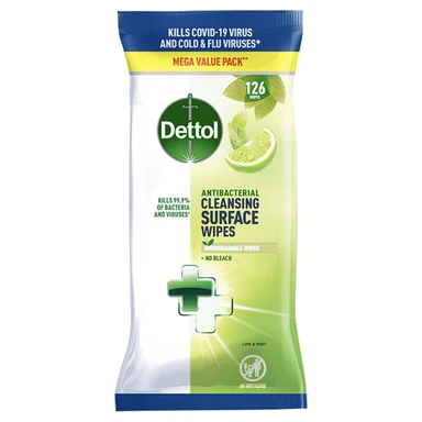Dettol Lime & Mint Antibacterial Cleansing Surface Wipes 126Wipes