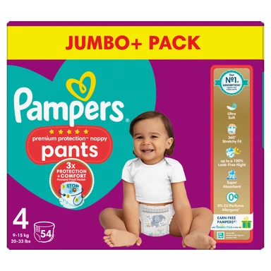 Pampers Premium Protection Nappy Pants Size 4 54 Pack Jumbo+ Pack