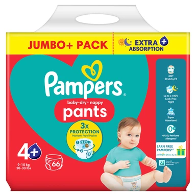 Pampers Baby-Dry Nappy Pants Size 4 66 Pack Jumbo+ Pack