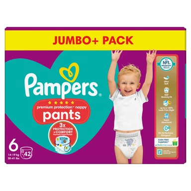 Pampers Premium Protection Nappy Pants Size 6 42 Pack Jumbo+ Pack