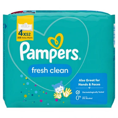 Pampers Fresh Clean Baby Wipes 4x52 Pack 208 Wipes