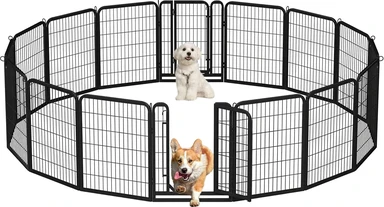 Yaheetech 80 cm Spielgitter für Hunde mit 16 Segmenten, 2 Türen, Automatikverschluss, klappbare Gartenzäune