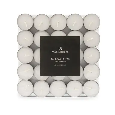 Wax Lyrical Tealight Candles Unscented White 50pk