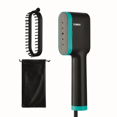 Tower Ceraglide Handheld Garment Steamer with Ceramic Soleplate, 1400W - Black and Teal, T22038TL