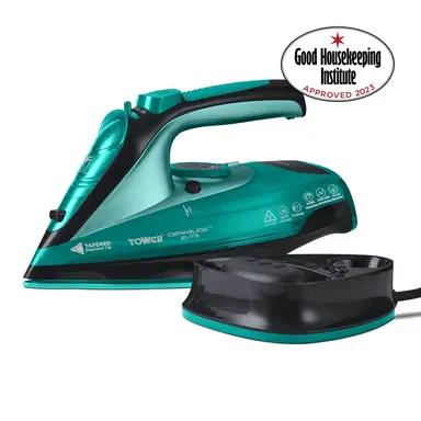 Tower CeraGlide Cordless Steam Iron with Ceramic Soleplate Black and Teal T22008TL