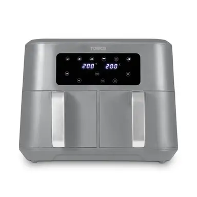 Tower T17137CGRY Vortx Dual Basket Air Fryer with Two 4.25L Baskets, 2400W, Grey & Chrome