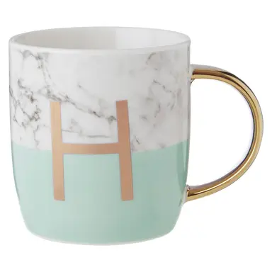 Maison by Premier Frosted Deco Marble Effect and Pastel Green Monogram Mug, H