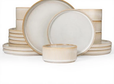Richmount Starlight Serie Geschirr-Set - 18-teilig für 6 Personen, Keramik, mit Teller, Vorspeisenteller und Müslischalen, spülmaschinen- und mikrowellensicher, Cappuccino-Weiß