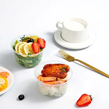 ochama 50pcs - Wegwerp Lunch Box Ronde Verdikte Plastic Verpakking Lunch Box met Deksel - 500ml Rond - 500 ml