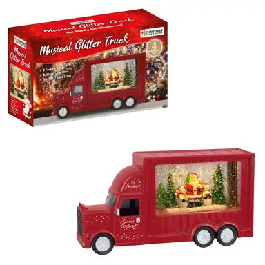 Christmas Workshop Xmas Red Truck With LED Spinning Glitter